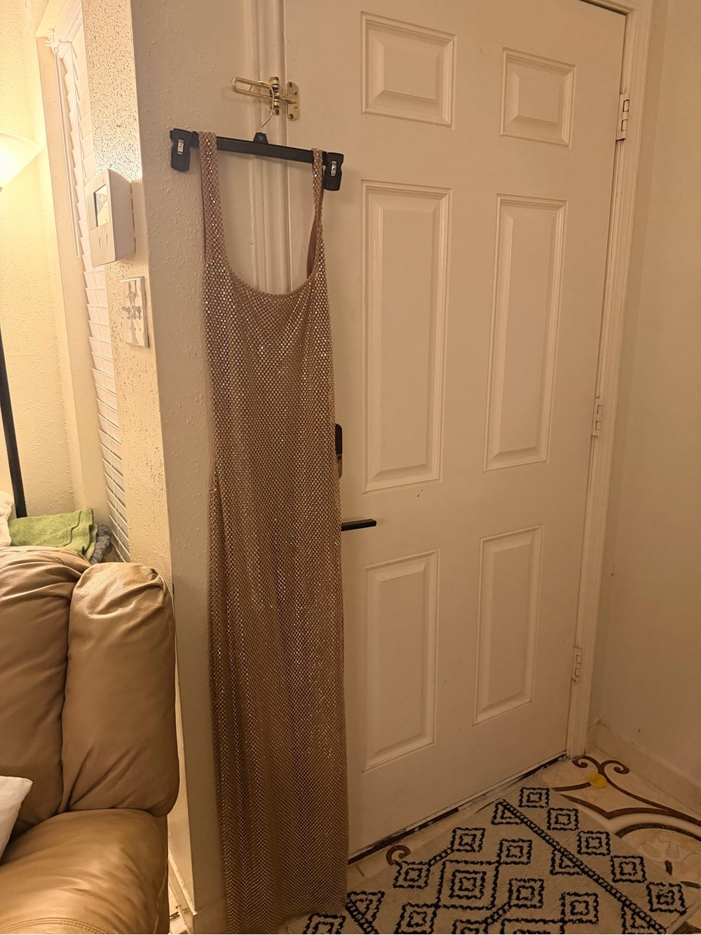 Babyboo Petra Gold Rhinestone Sheer Maxi Dress Size M NWT
